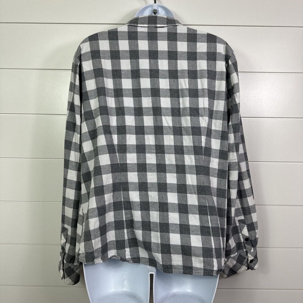 Talbots Checked Pattern Ruffle Button Front Shirt Gray White sz 14 - Picture 5 of 7